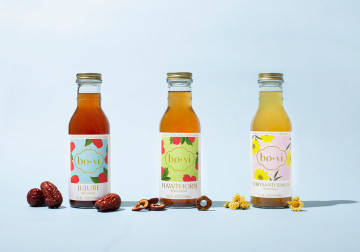 Tasty Asian inspired healthy superfood teas featuring the Jujube (Chinese Red Date), Hawthorn Berry, and Chrysanthemum Flower. Brewed with whole herbs and natural ingredients. 