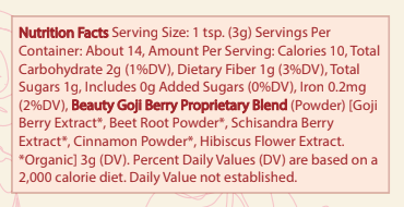 glowing goji berry supplement nutrition facts